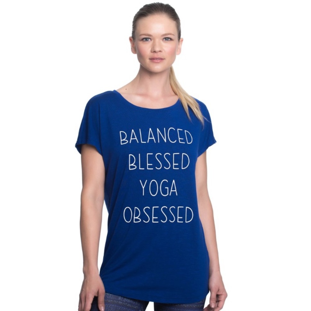 GAIAM Print T Shirt Balanced Bless Yoga Obsessed